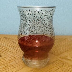 Glass Pier 1 Hand Painted Pillar Candle Holder Vase Red Gold 10.5” Tall